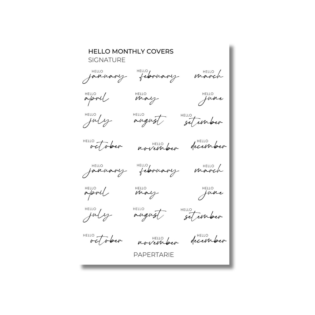 Hello Month Text Stickers | Custom | Typographic | Transparent | Matte | Glossy | Standard Size