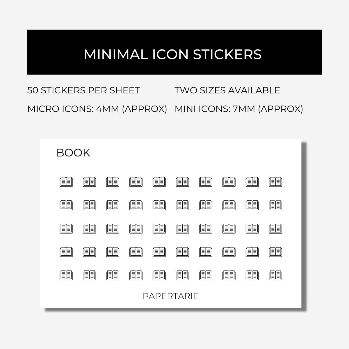 Mini Book Icons | Mini Icons | 6 Options | Transparent | Matte | Glossy | Minimal | Planner Stickers | Hobonichi