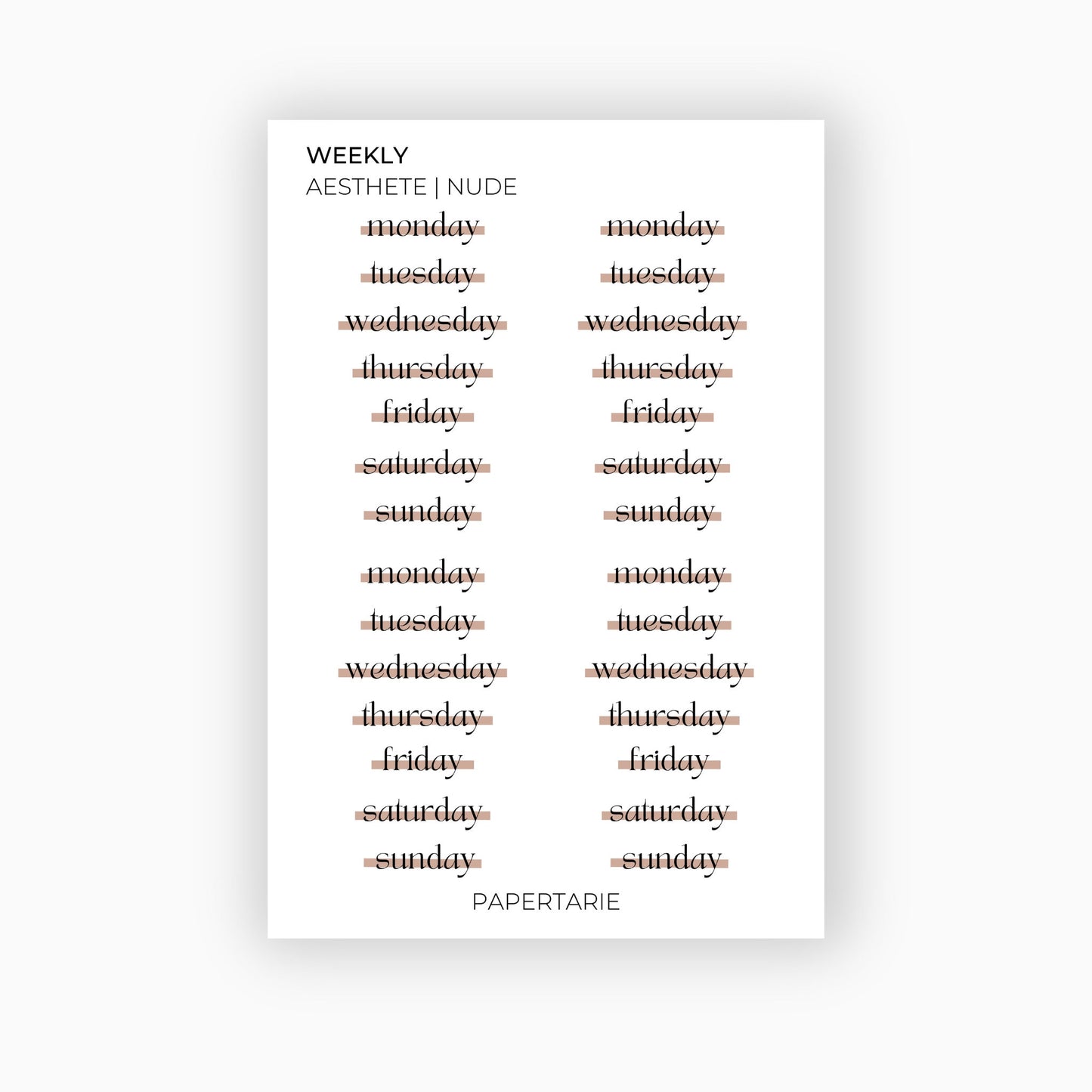 Glossy Highlighted Weekly Stickers | Custom | Typographic | Four Fonts | Transparent | Glossy | Standard Size | Options