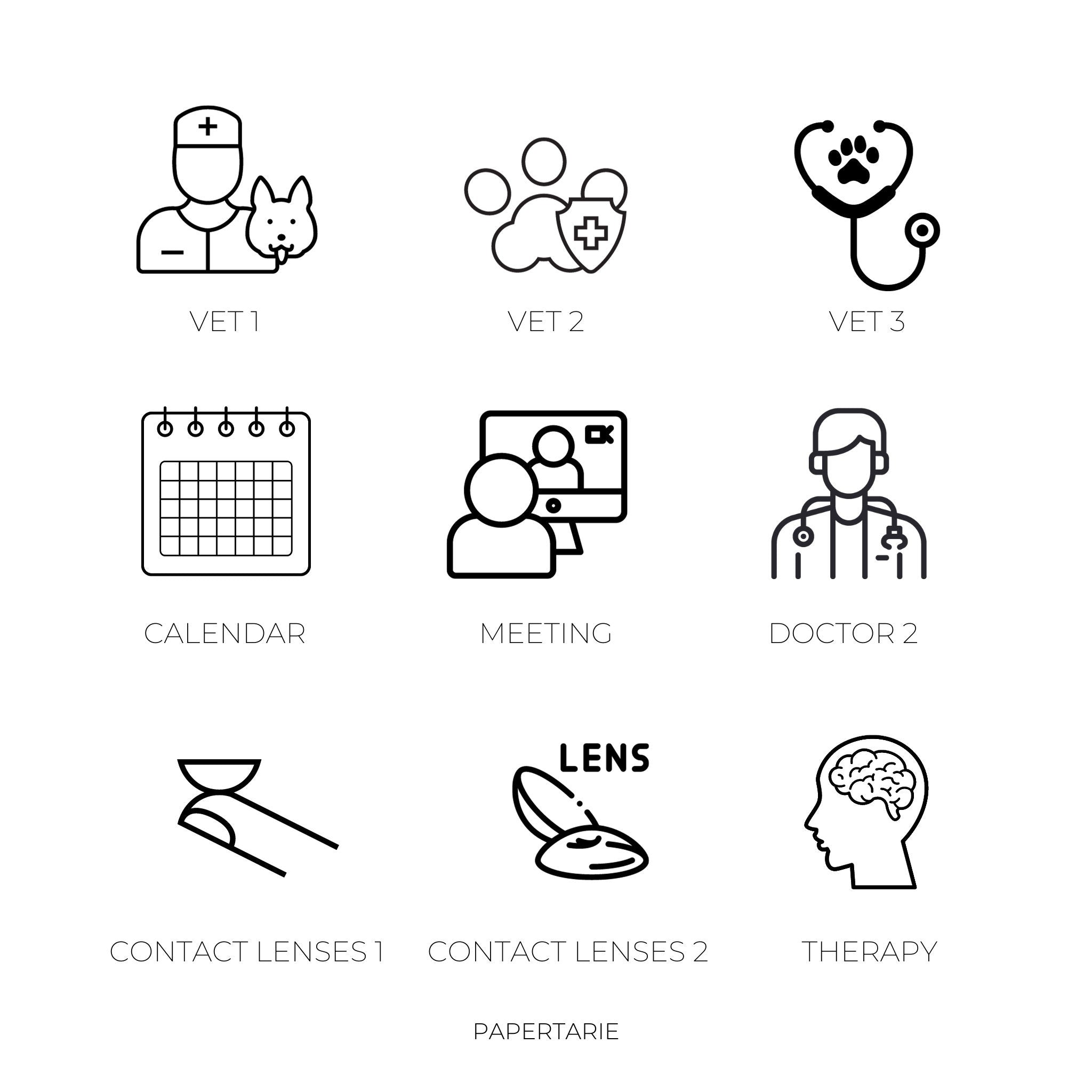 Appointment Icon Stickers | Mini Icon Stickers | 17 Options | Transparent Matte | Minimal | Planner Stickers