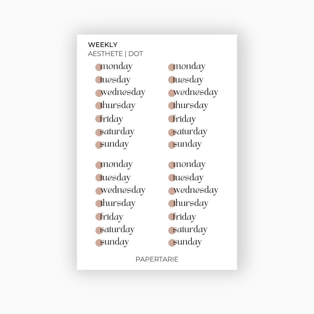 Matte Dot Weekly Stickers | Custom | Typographic | Four Fonts | Transparent | Matte | Standard Size | Options