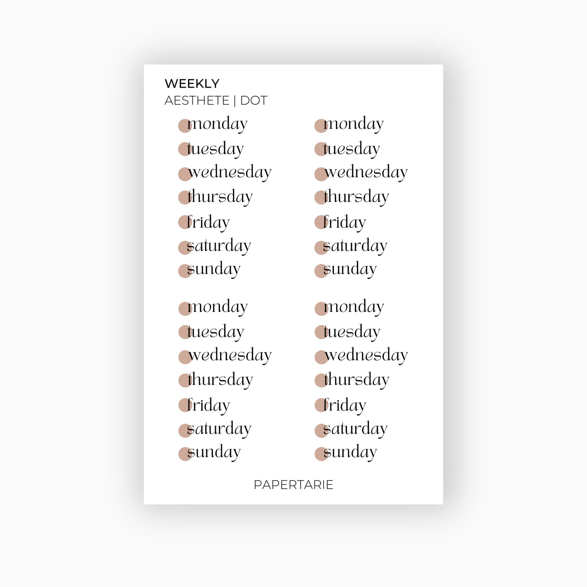 Matte Dot Weekly Stickers | Custom | Typographic | Four Fonts | Transparent | Matte | Standard Size | Options
