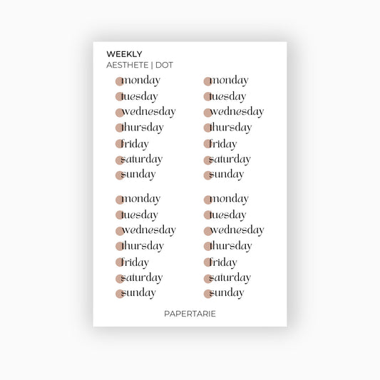 Matte Dot Weekly Stickers | Custom | Typographic | Four Fonts | Transparent | Matte | Standard Size | Options