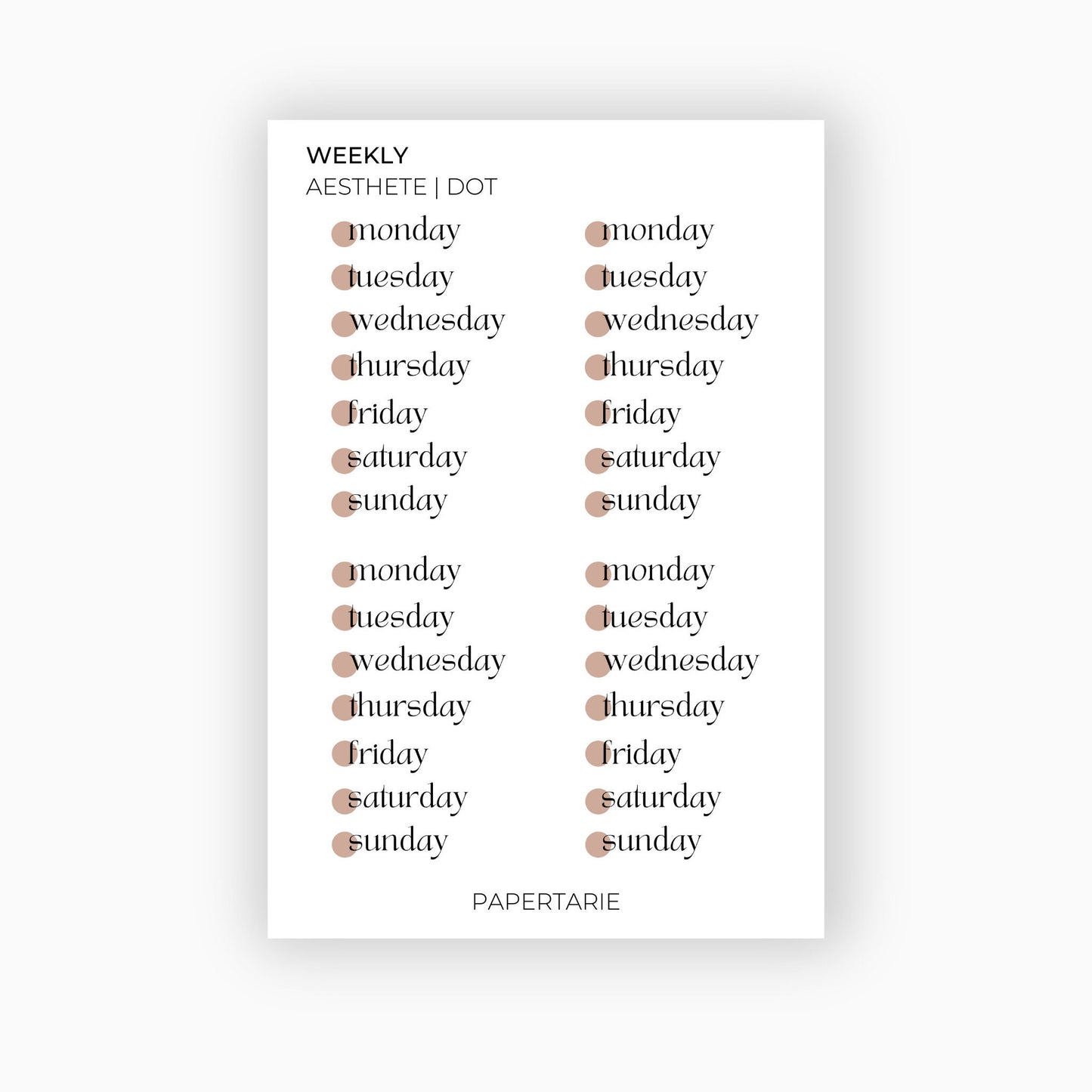 Glossy Dot Weekly Stickers | Custom | Typographic | Four Fonts | Transparent | Glossy | Standard Size | Options