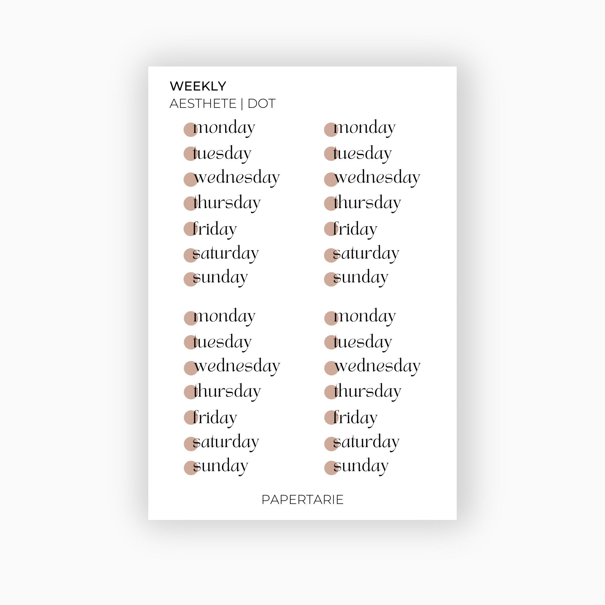 Glossy Dot Weekly Stickers | Custom | Typographic | Four Fonts | Transparent | Glossy | Standard Size | Options