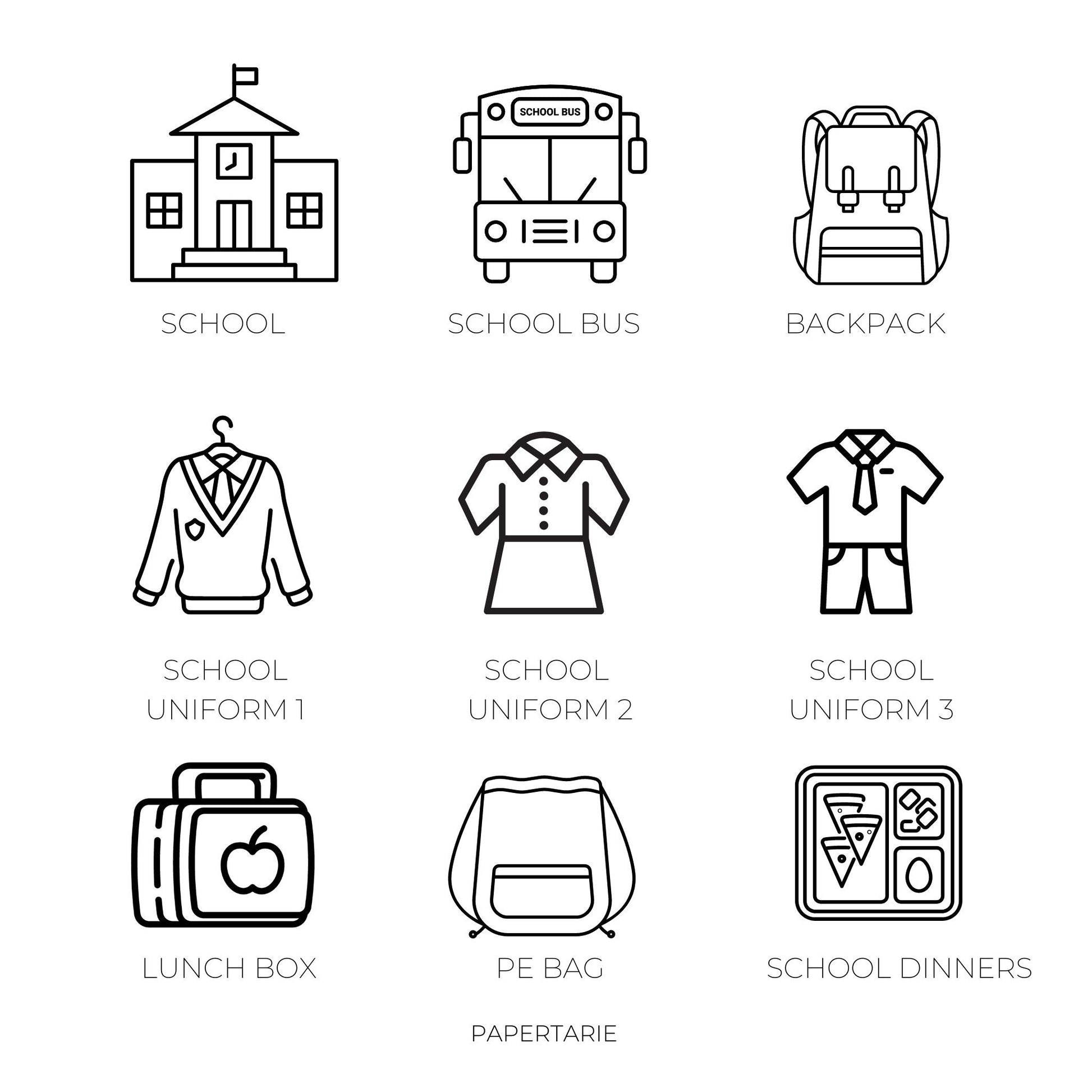 School Icon Stickers | Mini Icon Stickers | 18 Options | Transparent Matte | Minimal | Planner Stickers