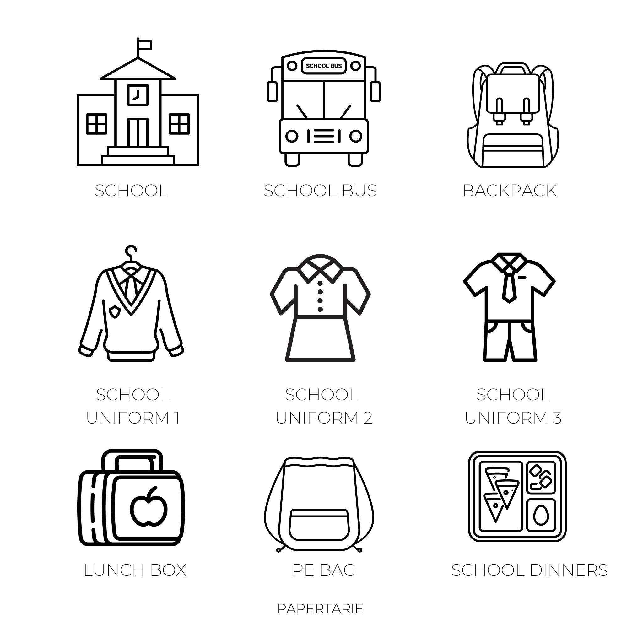 School Icon Stickers | Mini Icon Stickers | 18 Options | Transparent Matte | Minimal | Planner Stickers