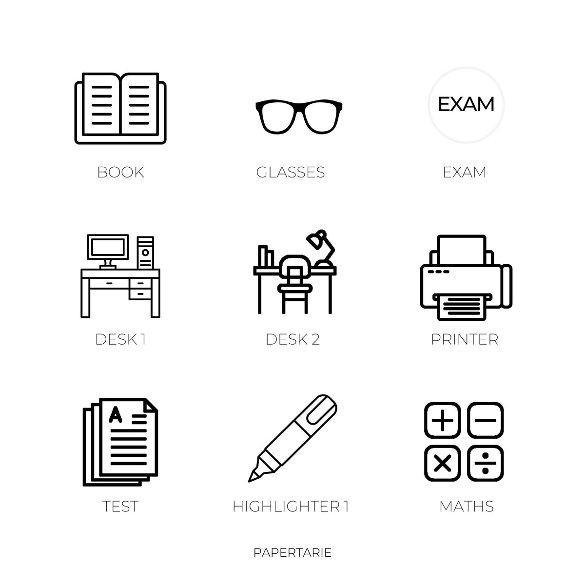 School Icon Stickers | Mini Icon Stickers | 18 Options | Transparent Matte | Minimal | Planner Stickers