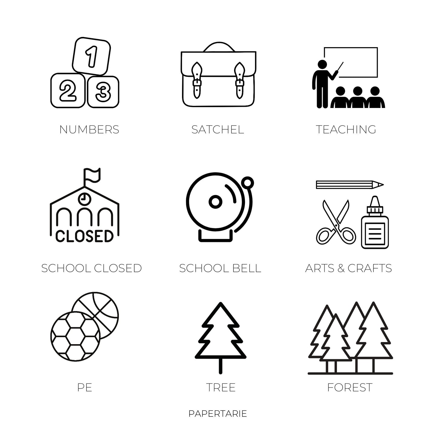 School Icon Stickers | Mini Icon Stickers | 18 Options | Transparent Matte | Minimal | Planner Stickers