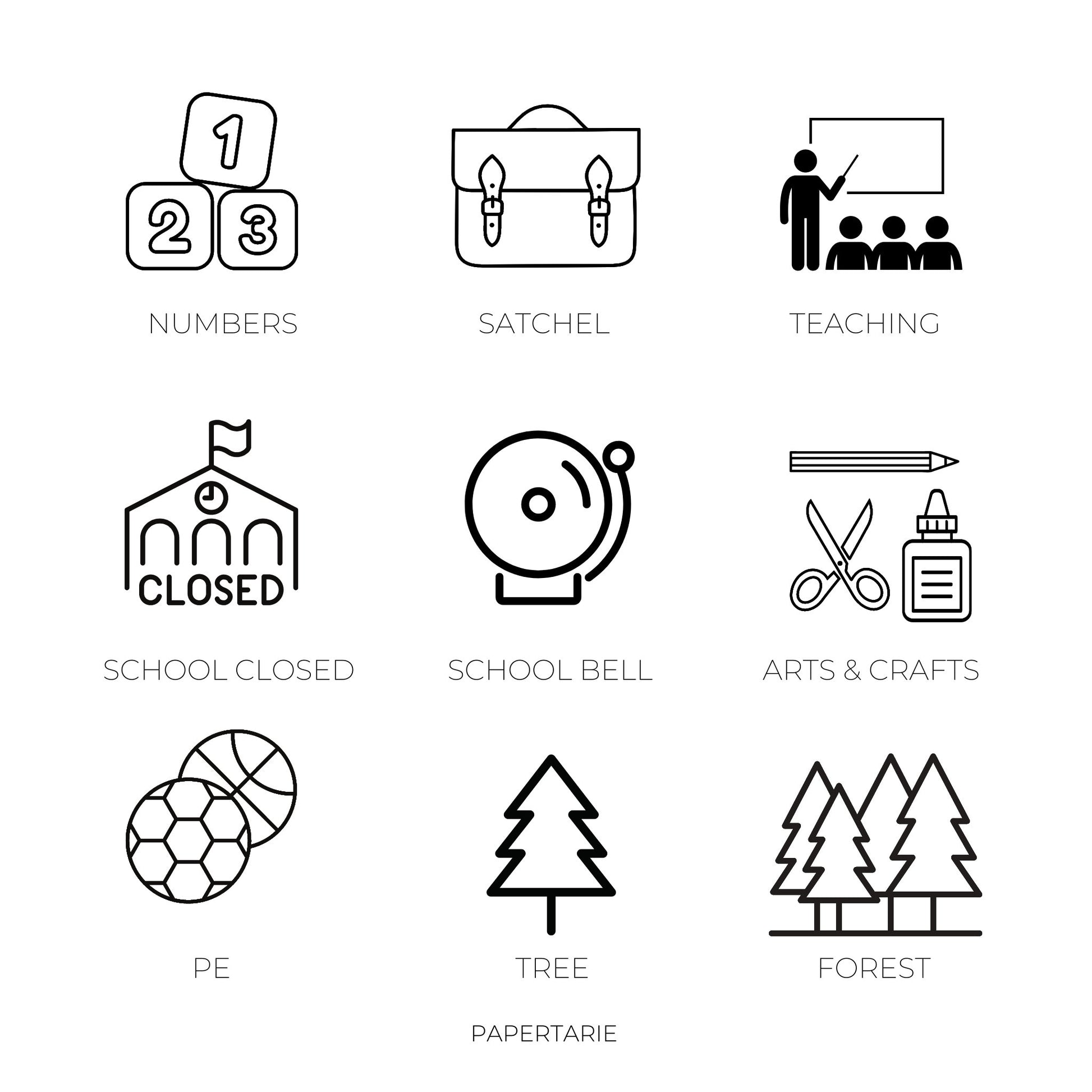 School Icon Stickers | Mini Icon Stickers | 18 Options | Transparent Matte | Minimal | Planner Stickers