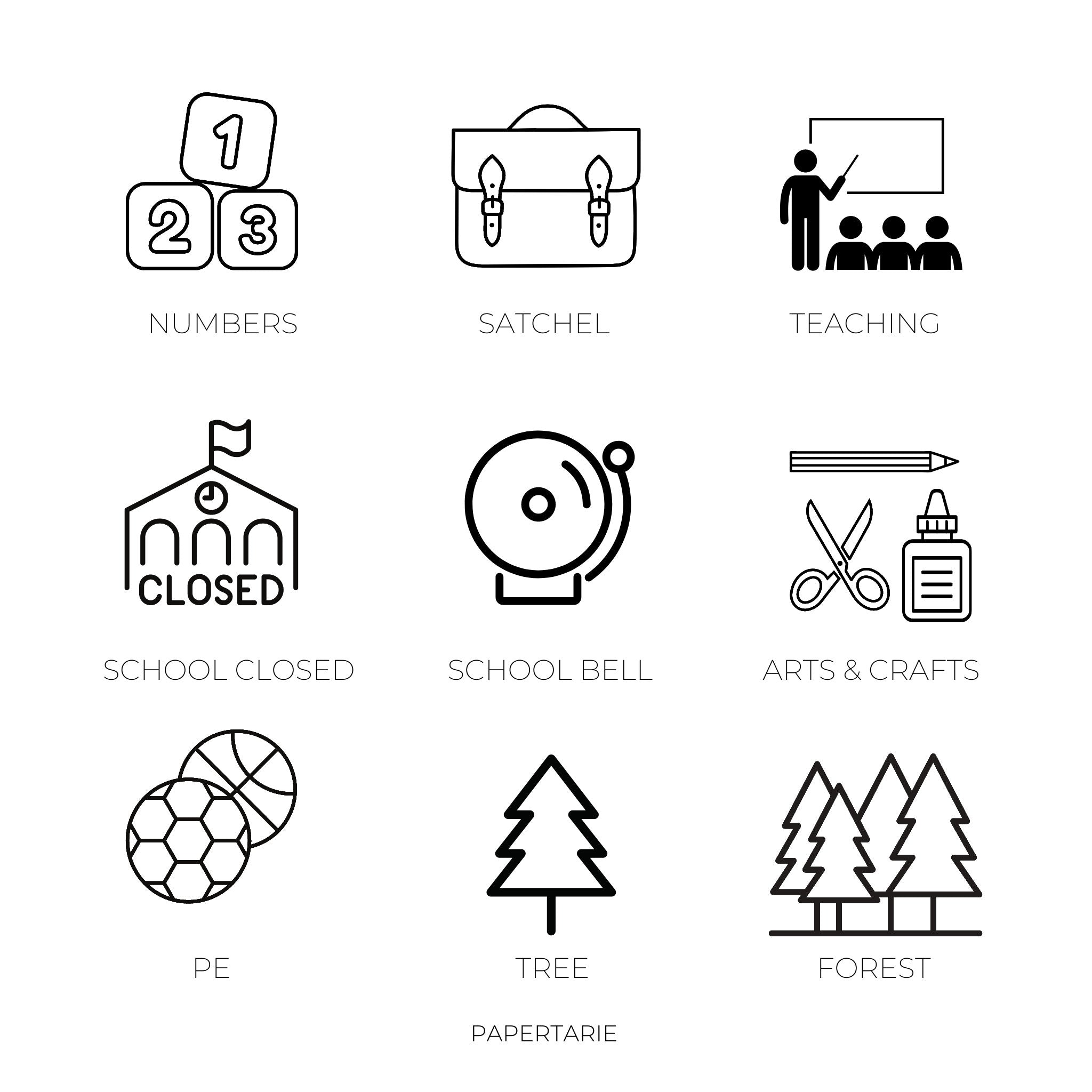 School Icon Stickers | Mini Icon Stickers | 18 Options | Transparent Matte | Minimal | Planner Stickers