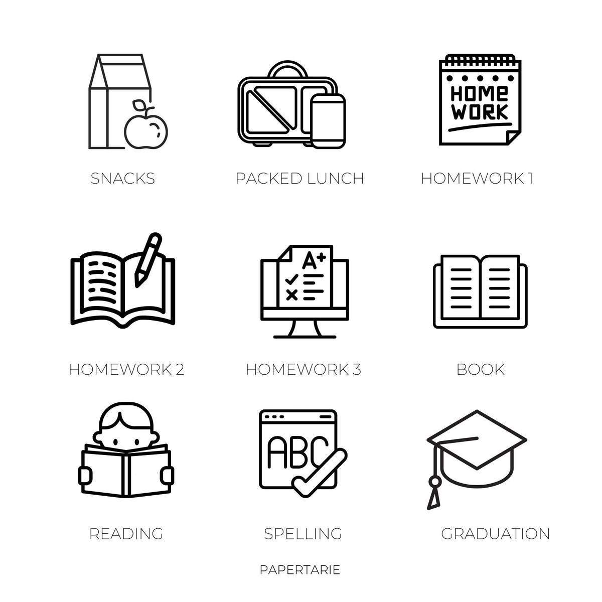School Icon Stickers | Mini Icon Stickers | 18 Options | Transparent Matte | Minimal | Planner Stickers