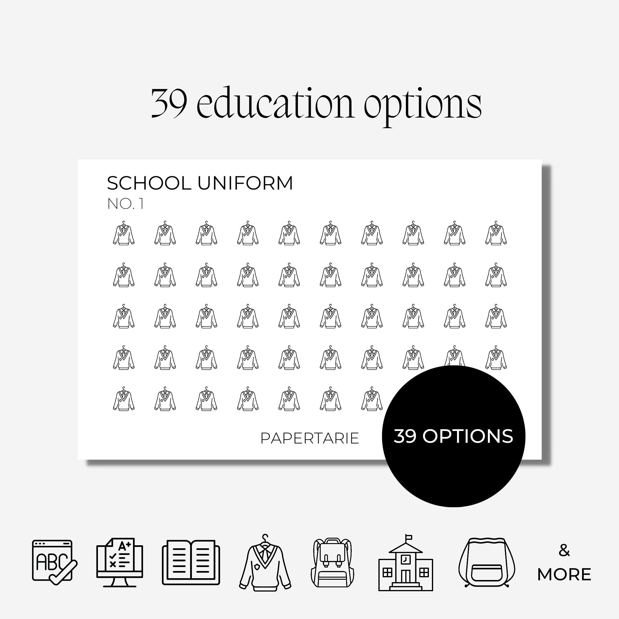 School Icon Stickers | Mini Icon Stickers | 18 Options | Transparent Matte | Minimal | Planner Stickers