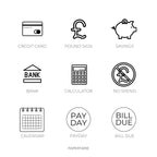 Mini Finance Icon Stickers | Mini Icons | 17 Options | Transparent | Matte | Glossy | Minimal | Planner Stickers | Hobonichi