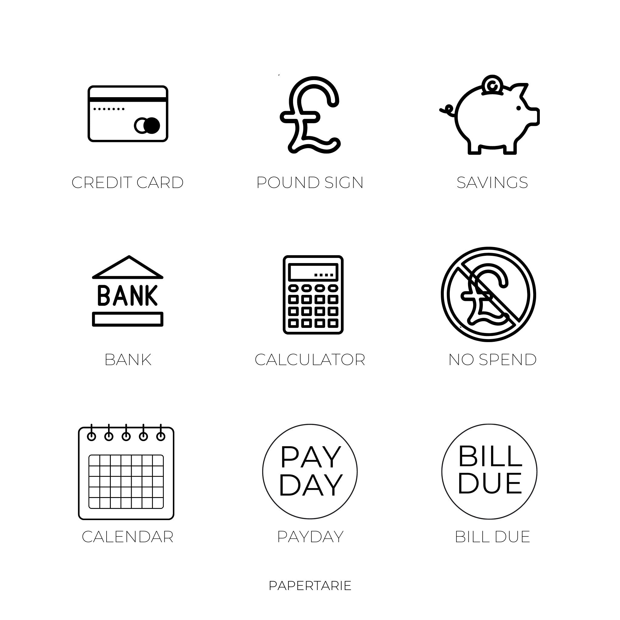 Mini Finance Icon Stickers | Mini Icons | 17 Options | Transparent | Matte | Glossy | Minimal | Planner Stickers | Hobonichi