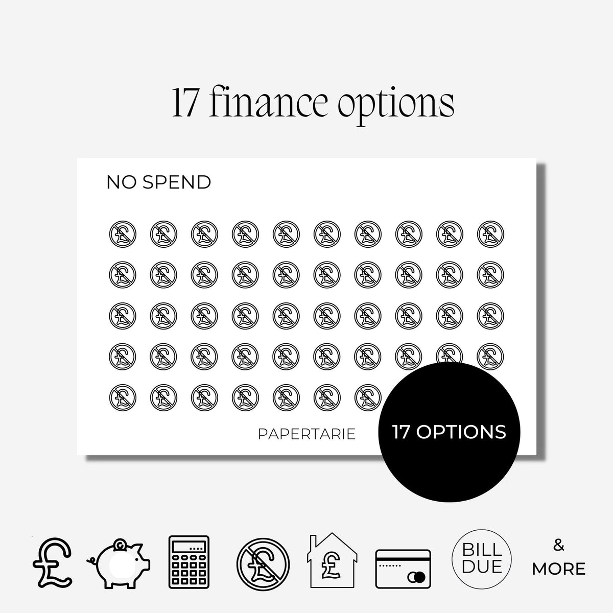 Mini Finance Icon Stickers | Mini Icons | 17 Options | Transparent | Matte | Glossy | Minimal | Planner Stickers | Hobonichi