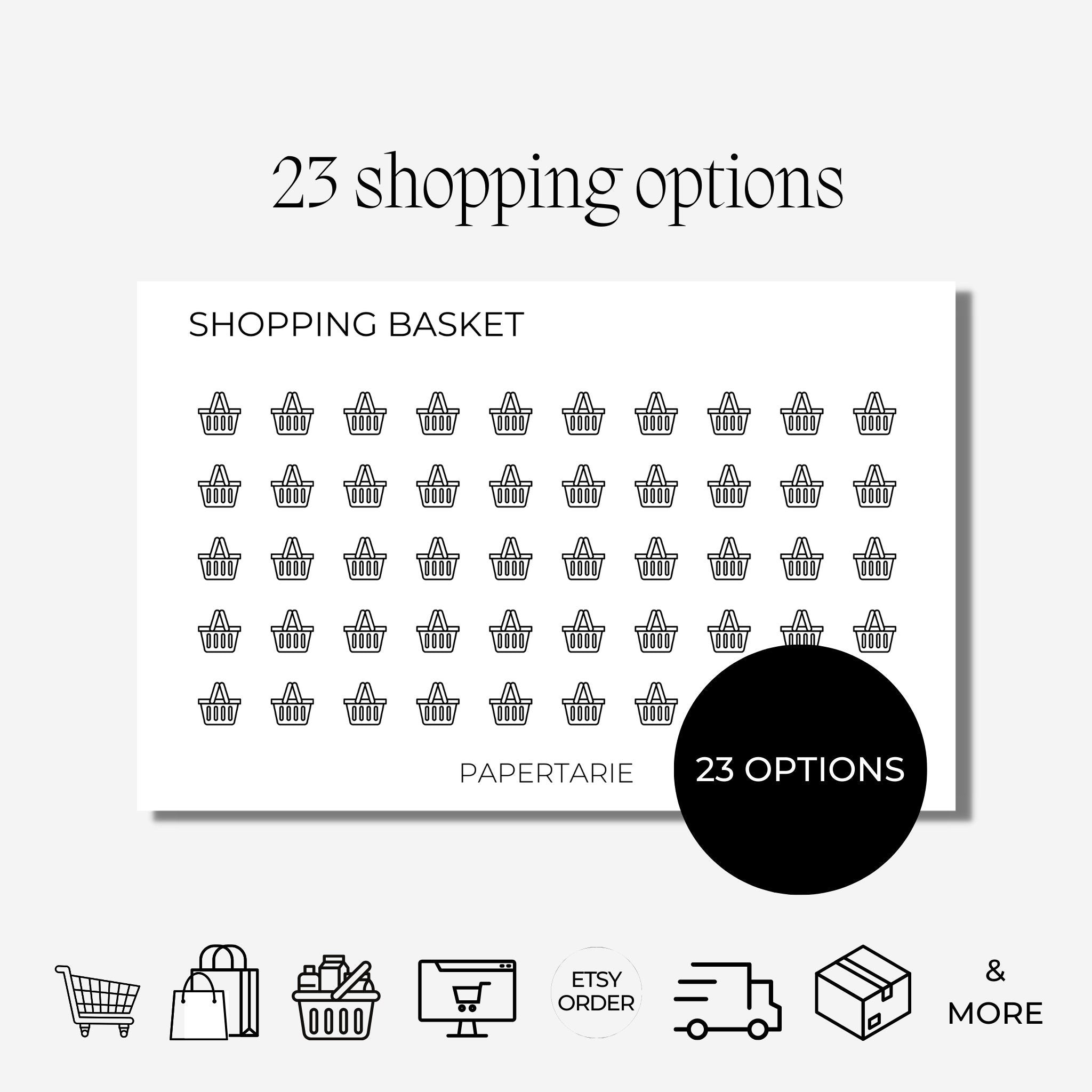 Mini Shopping Icon Stickers | Mini Icons | 23 Options | Transparent | Matte | Glossy | Minimal | Two Sizes | Planner Stickers | Hobonichi