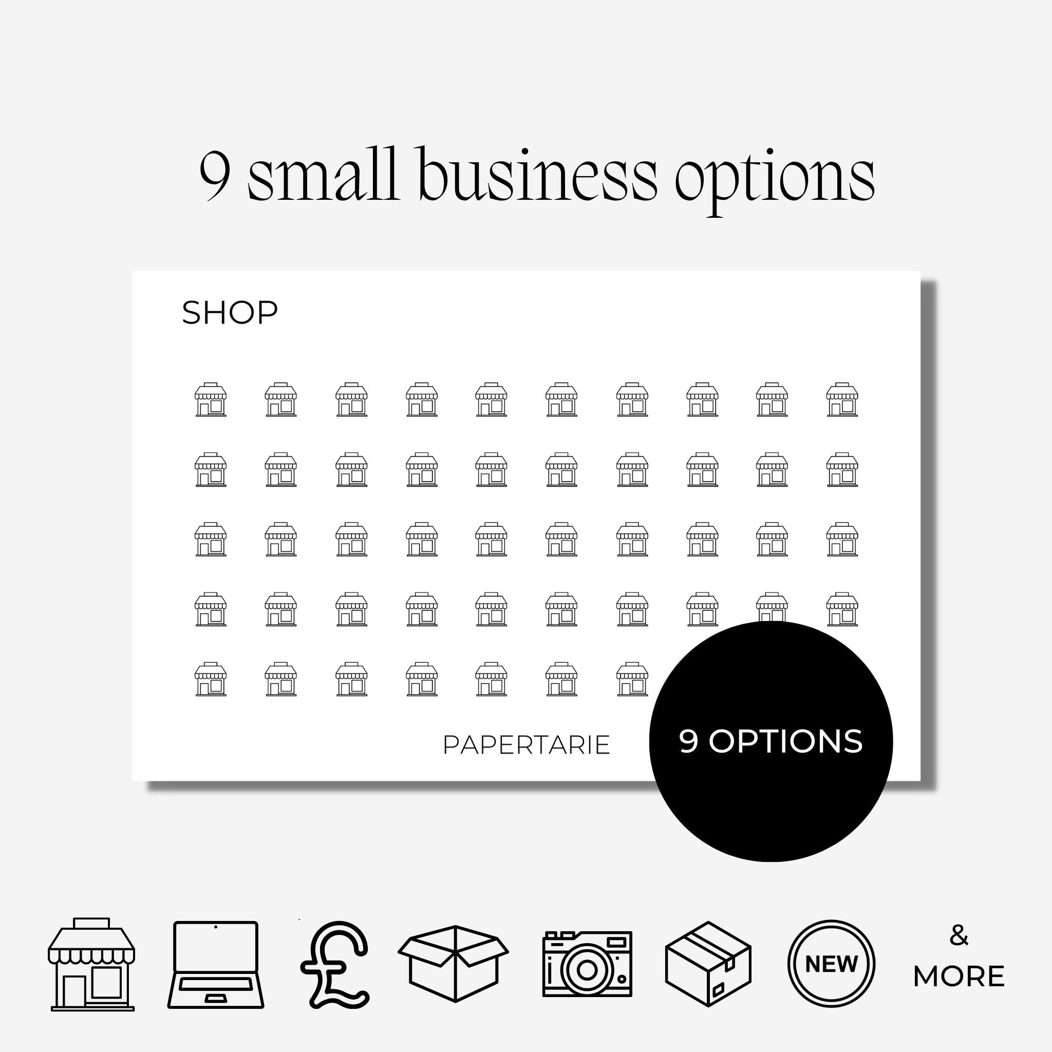 Mini Small Business Icon Stickers | Mini Icons | 9 Options | Transparent | Matte | Glossy | Minimal | Hobonichi | Planner Stickers
