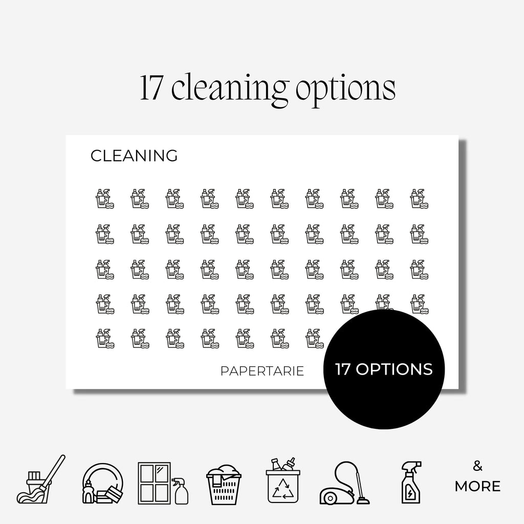 Mini Cleaning Icon Stickers | Mini Icons | 17 Options | Transparent | Matte | Glossy | Minimal | Hobonichi | Planner Stickers
