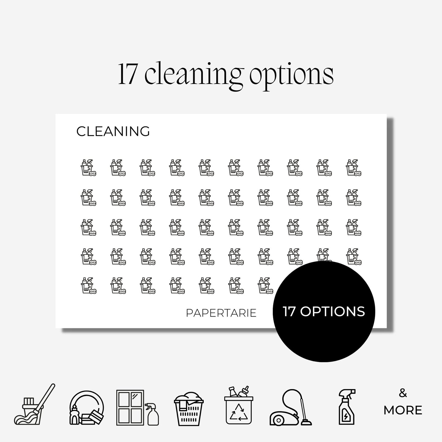 Mini Cleaning Icon Stickers | Mini Icons | 17 Options | Transparent | Matte | Glossy | Minimal | Hobonichi | Planner Stickers