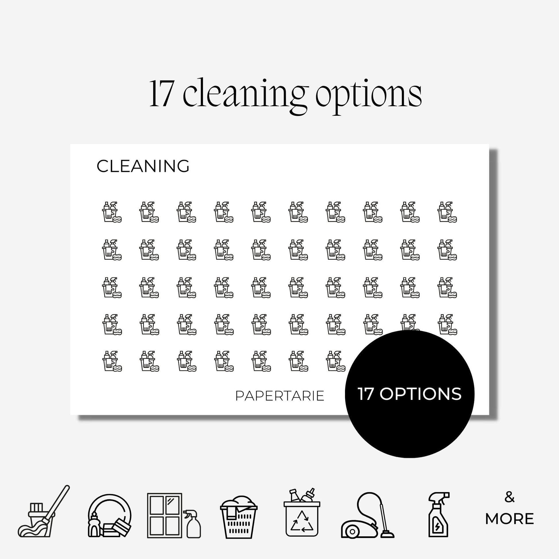 Mini Cleaning Icon Stickers | Mini Icons | 17 Options | Transparent | Matte | Glossy | Minimal | Hobonichi | Planner Stickers
