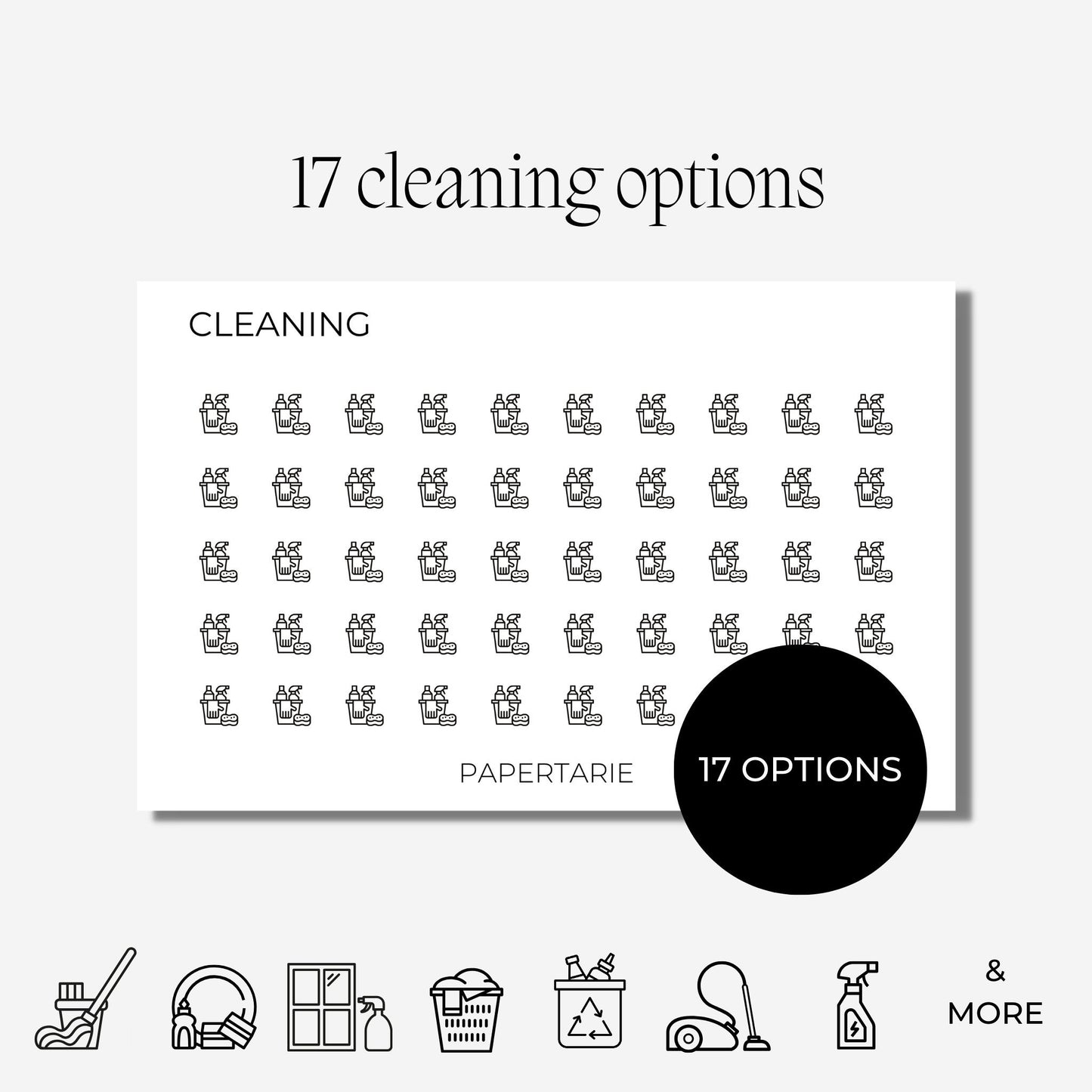 Cleaning Icon Stickers | Mini Icon Stickers | 17 Options | Chores | Transparent Matte | Minimal | Planner Stickers
