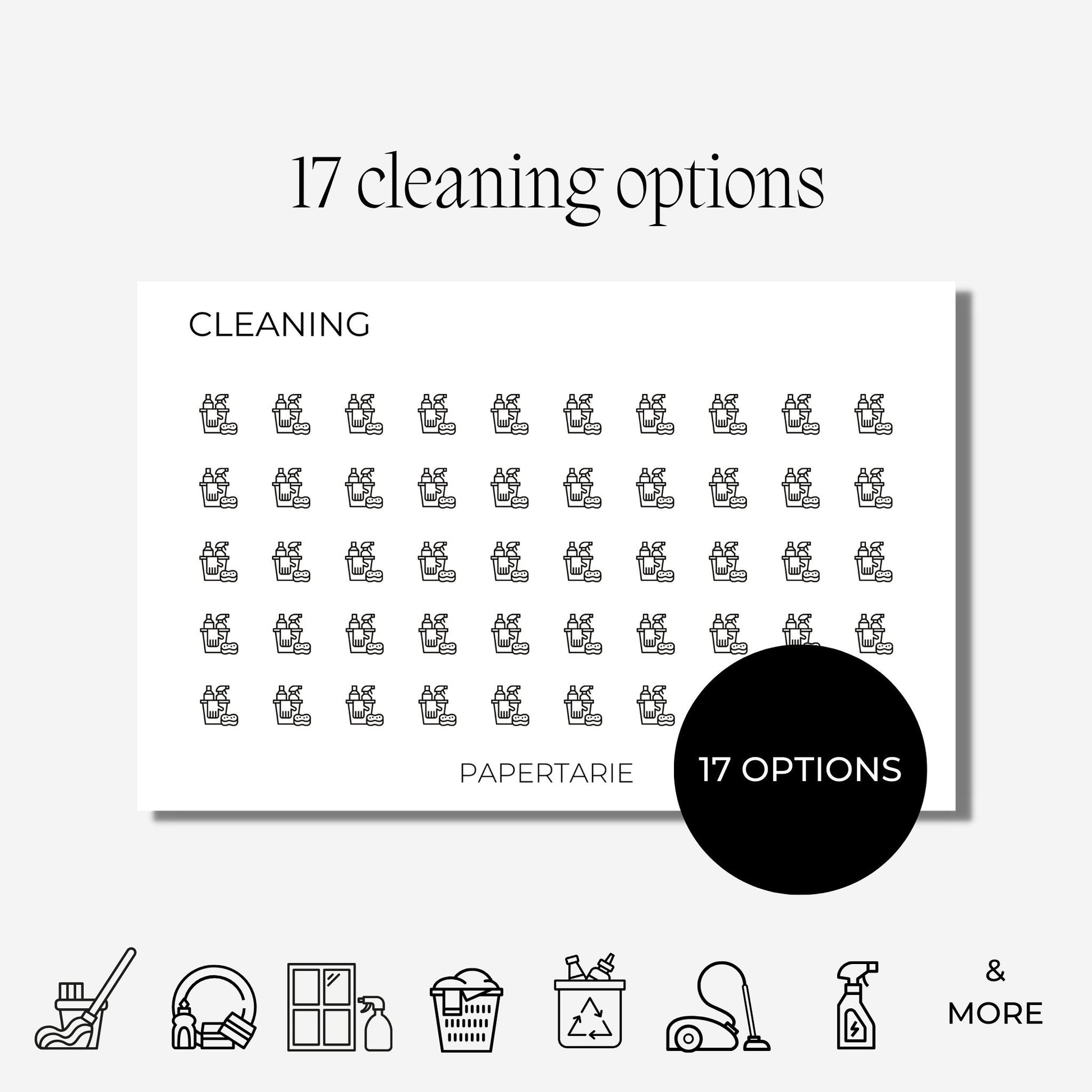 Cleaning Icon Stickers | Mini Icon Stickers | 17 Options | Chores | Transparent Matte | Minimal | Planner Stickers