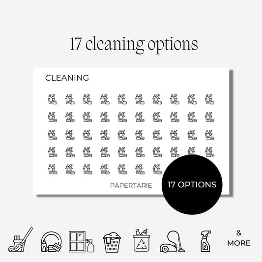 Cleaning Icon Stickers | Mini Icon Stickers | 17 Options | Chores | Transparent Matte | Minimal | Planner Stickers