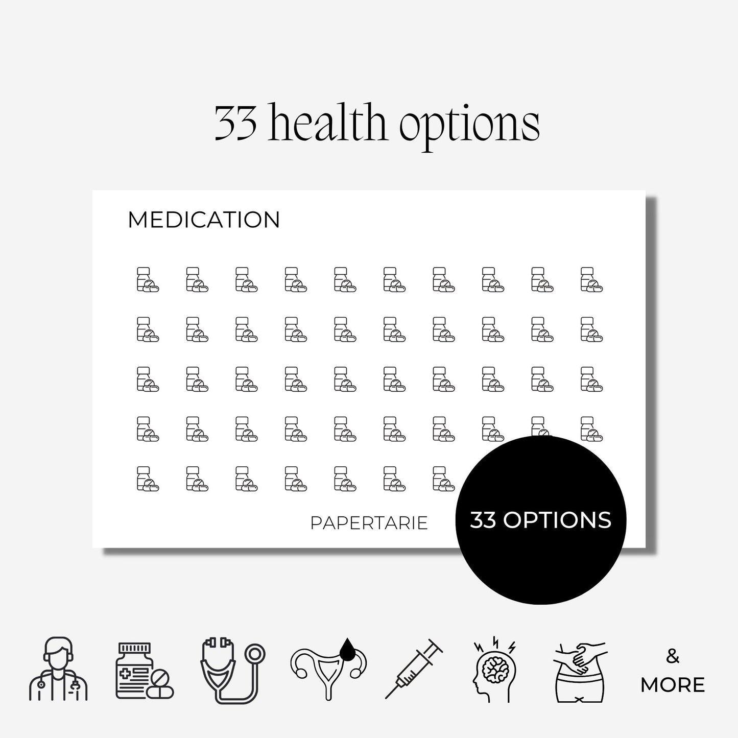 Mini Health Icon Stickers | Mini Icons | 33 Options | Transparent | Matte | Glossy | Minimal | Two Sizes | Planner Stickers | Hobonichi