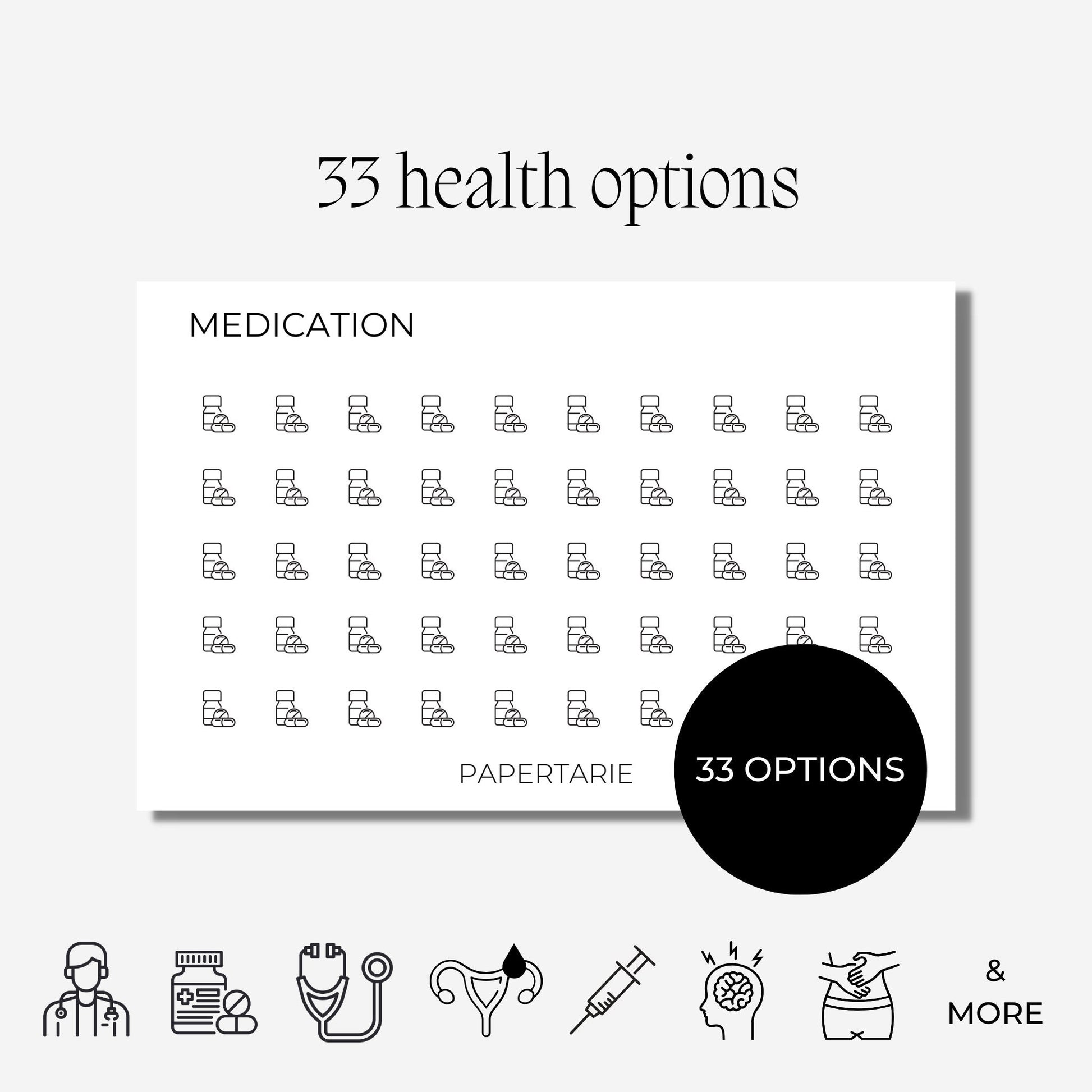 Mini Health Icon Stickers | Mini Icons | 33 Options | Transparent | Matte | Glossy | Minimal | Two Sizes | Planner Stickers | Hobonichi