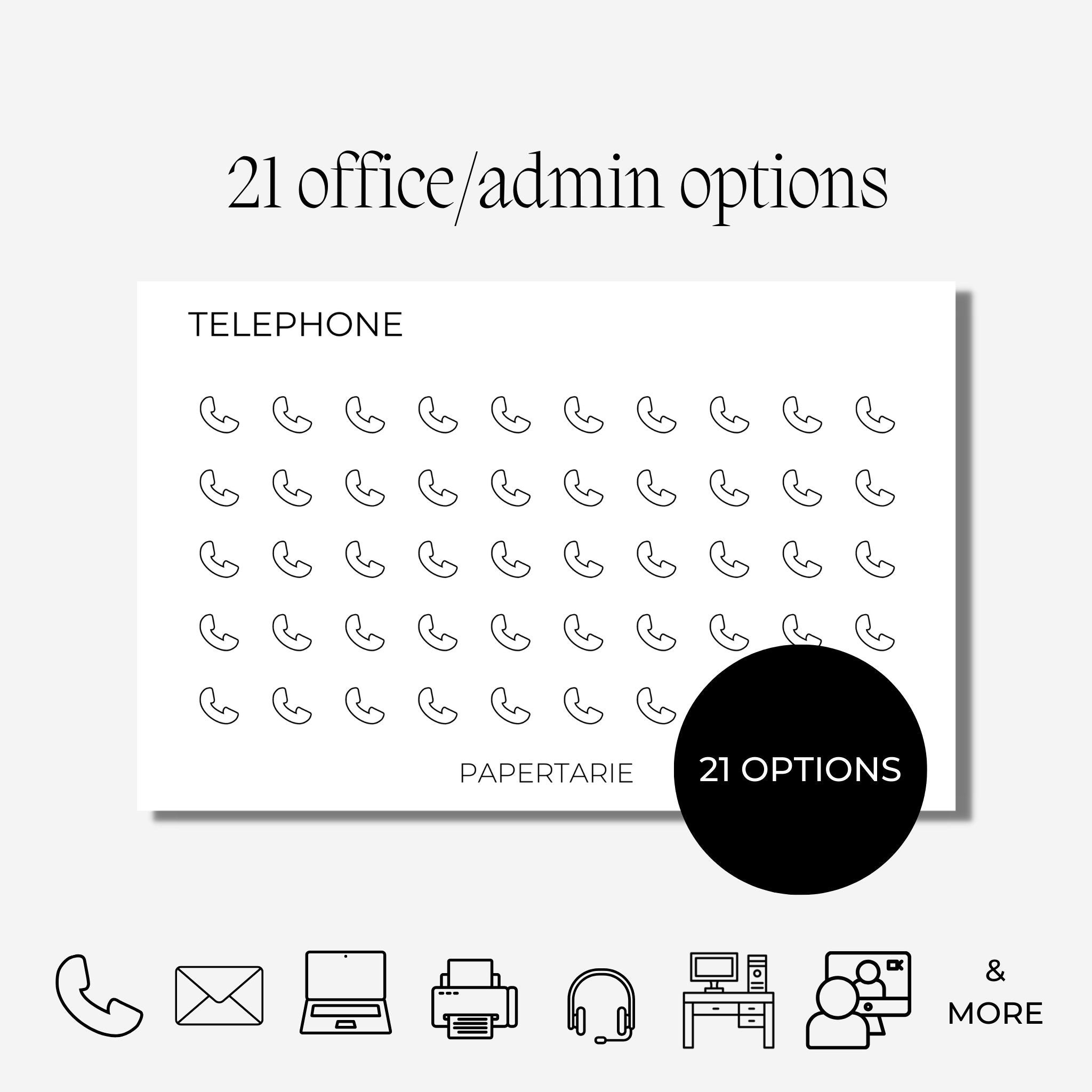 Office & Admin Options | Mini Icon Stickers | 21 Options | Transparent Matte | Minimal | Credit Card | Planner Stickers