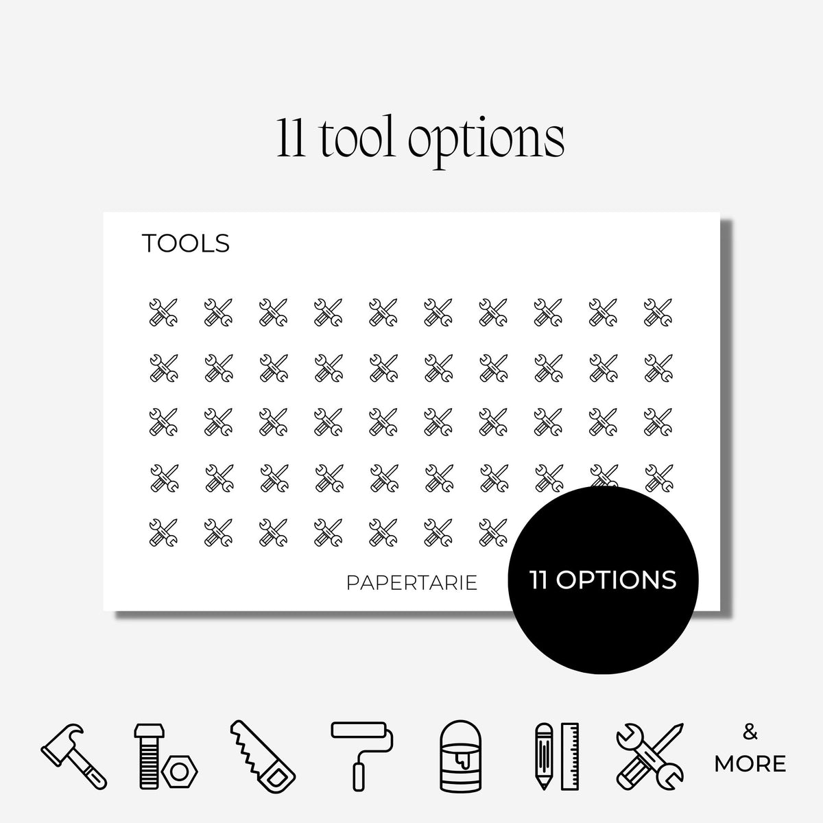 Mini Tool Icon Stickers | Mini Icons | 11 Options | Transparent | Matte | Glossy | Minimal | Hobonichi | Planner Stickers