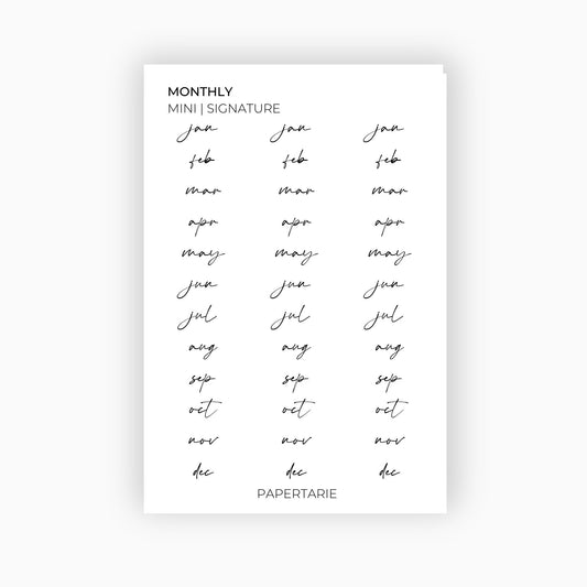 Mini Short Monthly Text Stickers | Custom | Transparent | Matte | Glossy | Standard Size | Monthlies