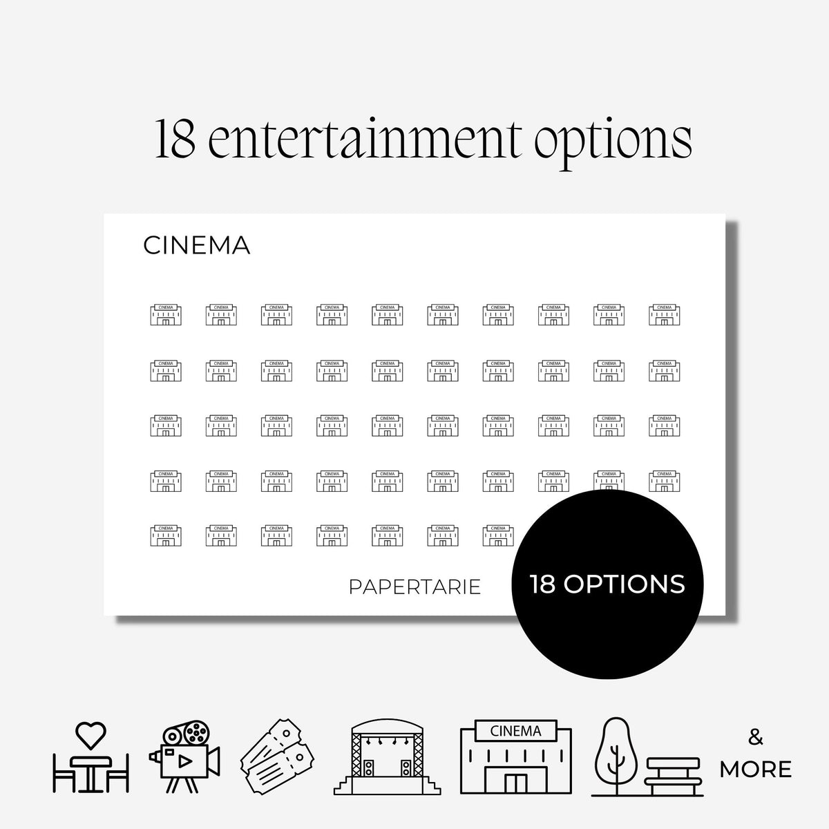 Micro Entertainment Icon Stickers | 18 Options | Micro Icon | Transparent | Matte | Glossy | Minimal | Two Sizes | Hobonichi