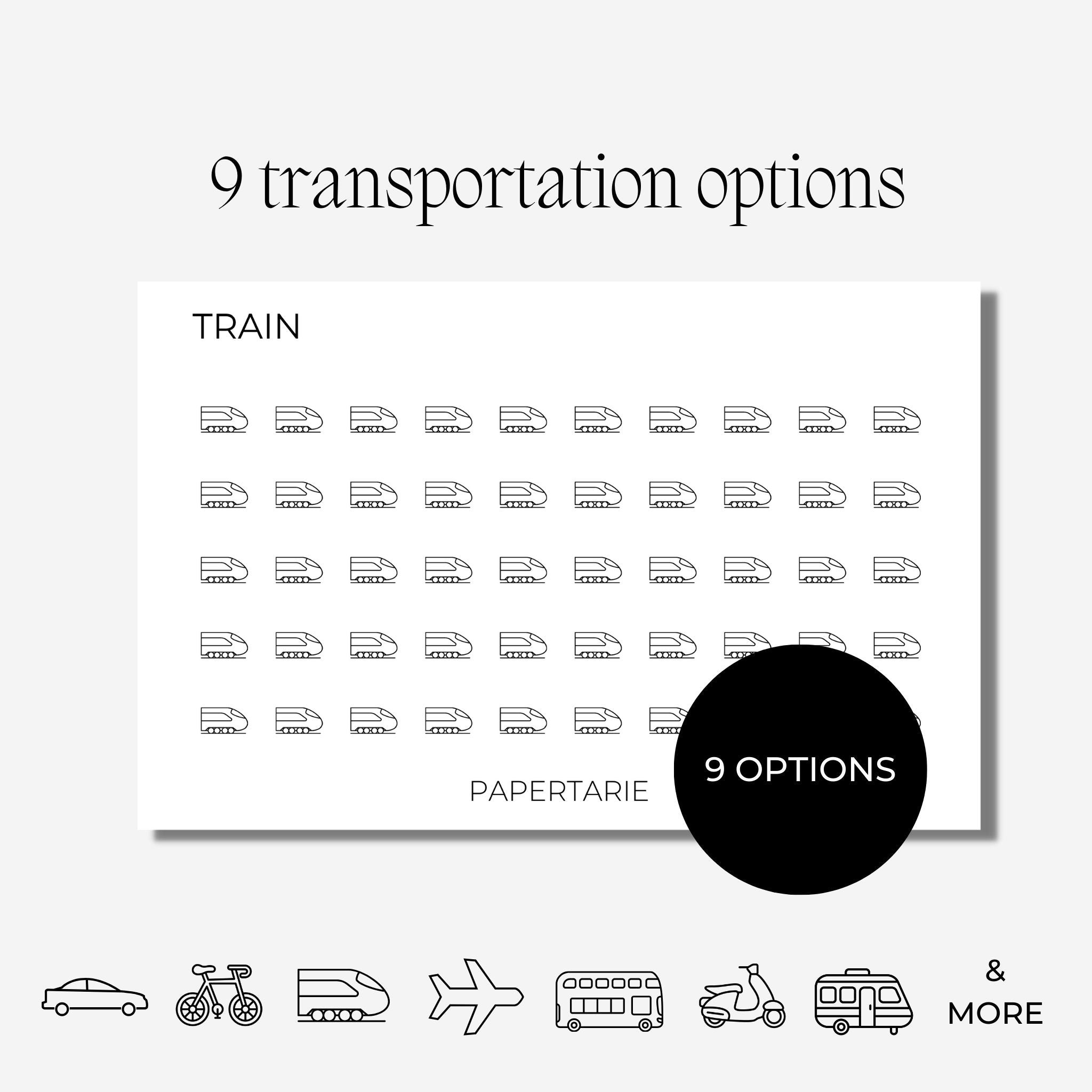 Transportation Icons Stickers | Mini Icon Stickers | 9 Options | Transparent Matte | Minimal | Credit Card Size | Planner Stickers
