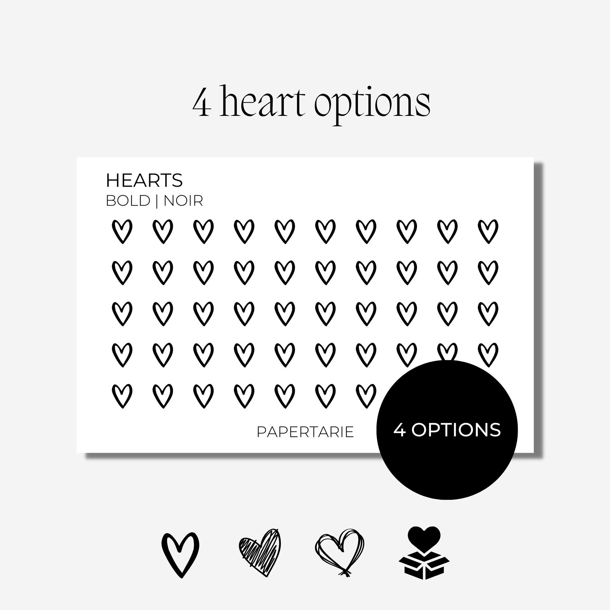 Heart Icons | Options | | Transparent Matte | Minimal | Planner Stickers