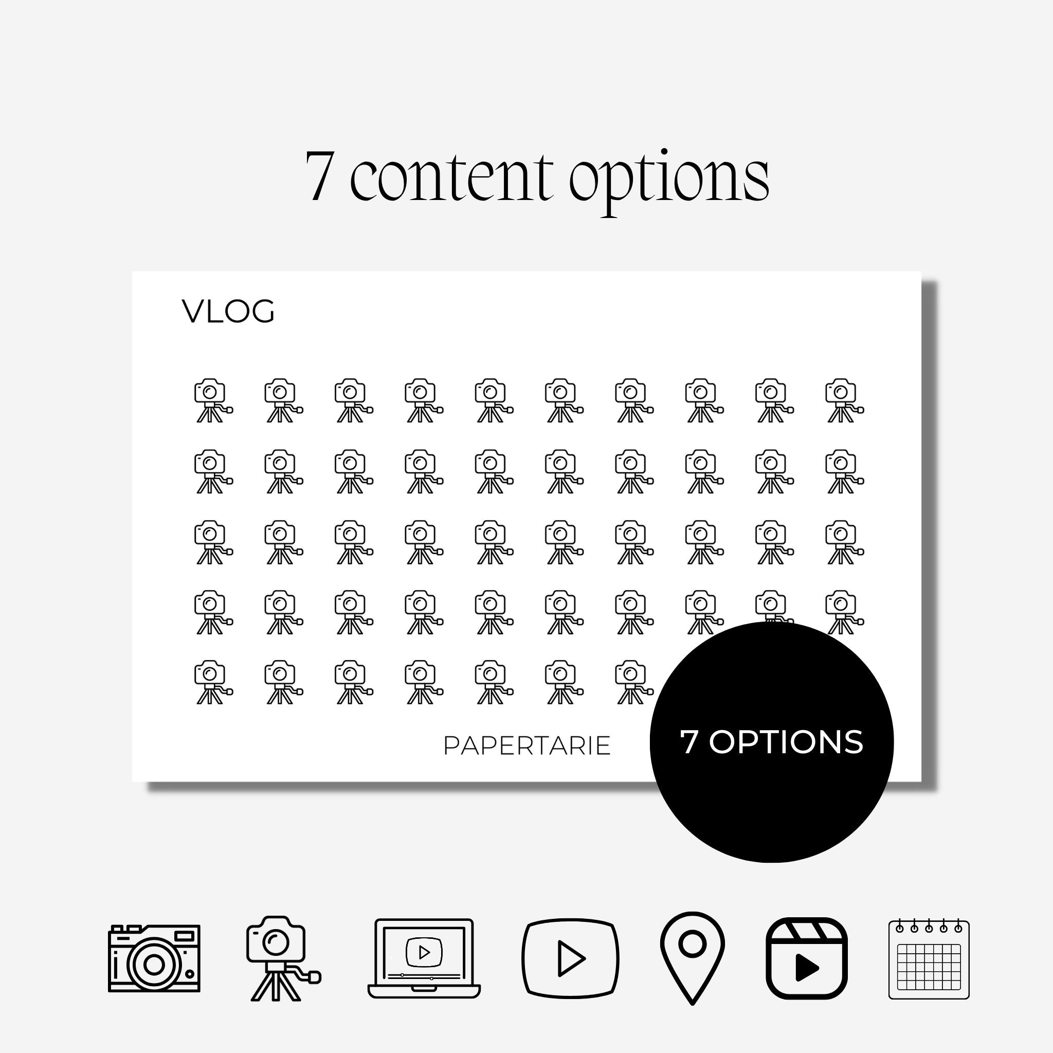 Mini Content Creator Icon Stickers | Mini Icons | 7 Options | Transparent | Matte | Glossy | Minimal | Hobonichi | Planner Stickers