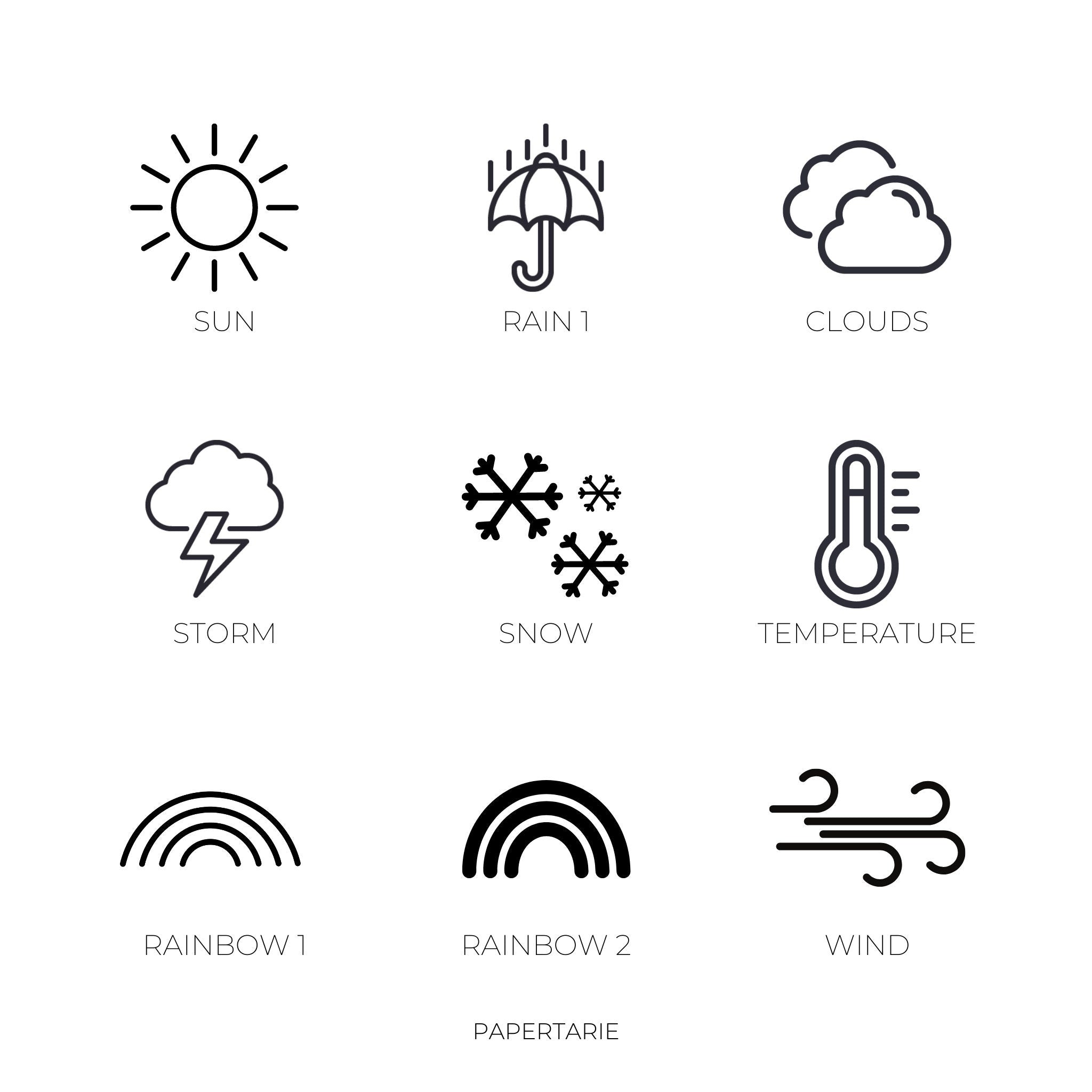 Weather Icon Stickers | Mini Icon Stickers | 9 Options | Transparent Matte | Minimal | Planner Stickers