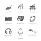 Mini Instruments Icon Stickers | Mini Icons | 18 Options | Transparent | Matte | Glossy | Minimal | Two Sizes | Hobonichi