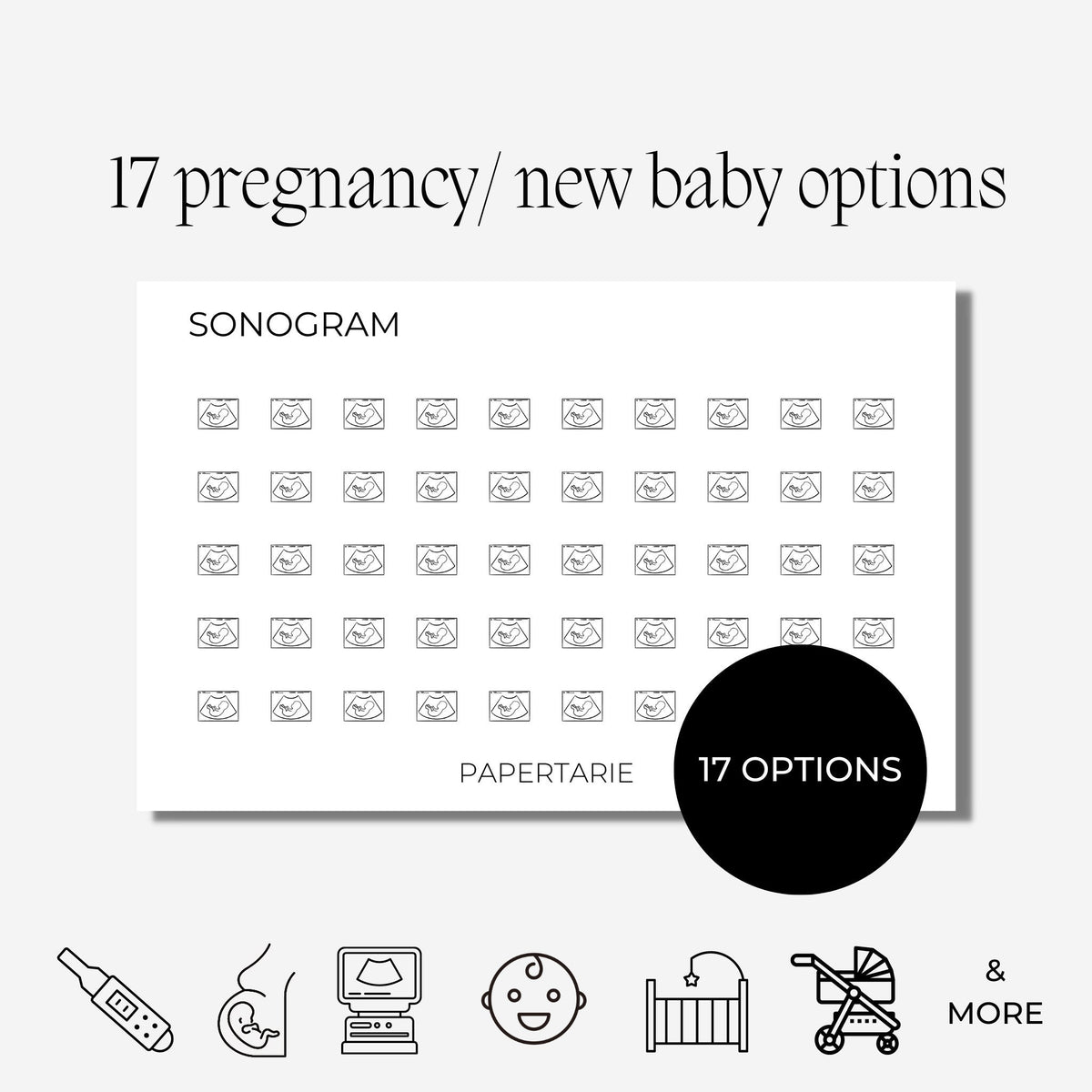 Mini Pregnancy / New Baby Icon Stickers | Mini Icons | 17 Options | Transparent | Matte | Glossy | Minimal | Hobonichi | Planner Stickers