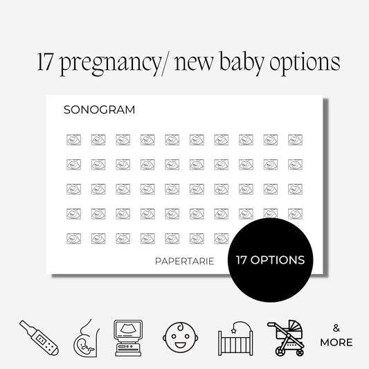 Mini Pregnancy / New Baby Icon Stickers | Mini Icons | 17 Options | Transparent | Matte | Glossy | Minimal | Hobonichi | Planner Stickers