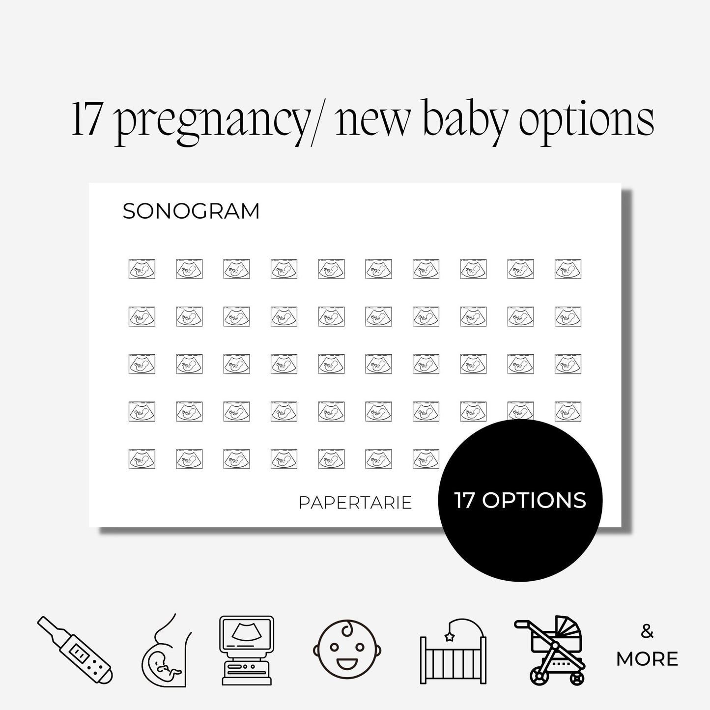 Pregnancy / New Baby Icon Stickers | Mini Icon Stickers | 17 Options | Transparent Matte | Minimal | Planner Stickers