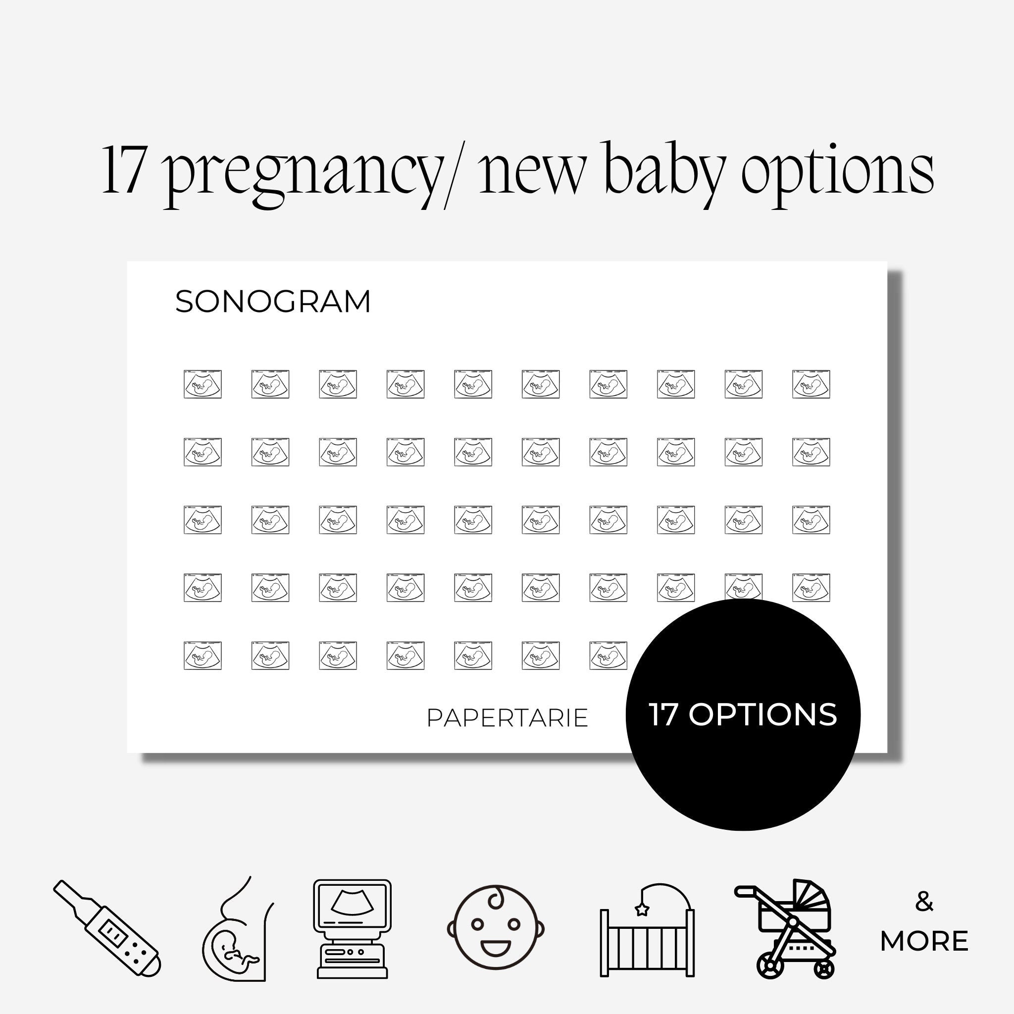 Pregnancy / New Baby Icon Stickers | Mini Icon Stickers | 17 Options | Transparent Matte | Minimal | Planner Stickers