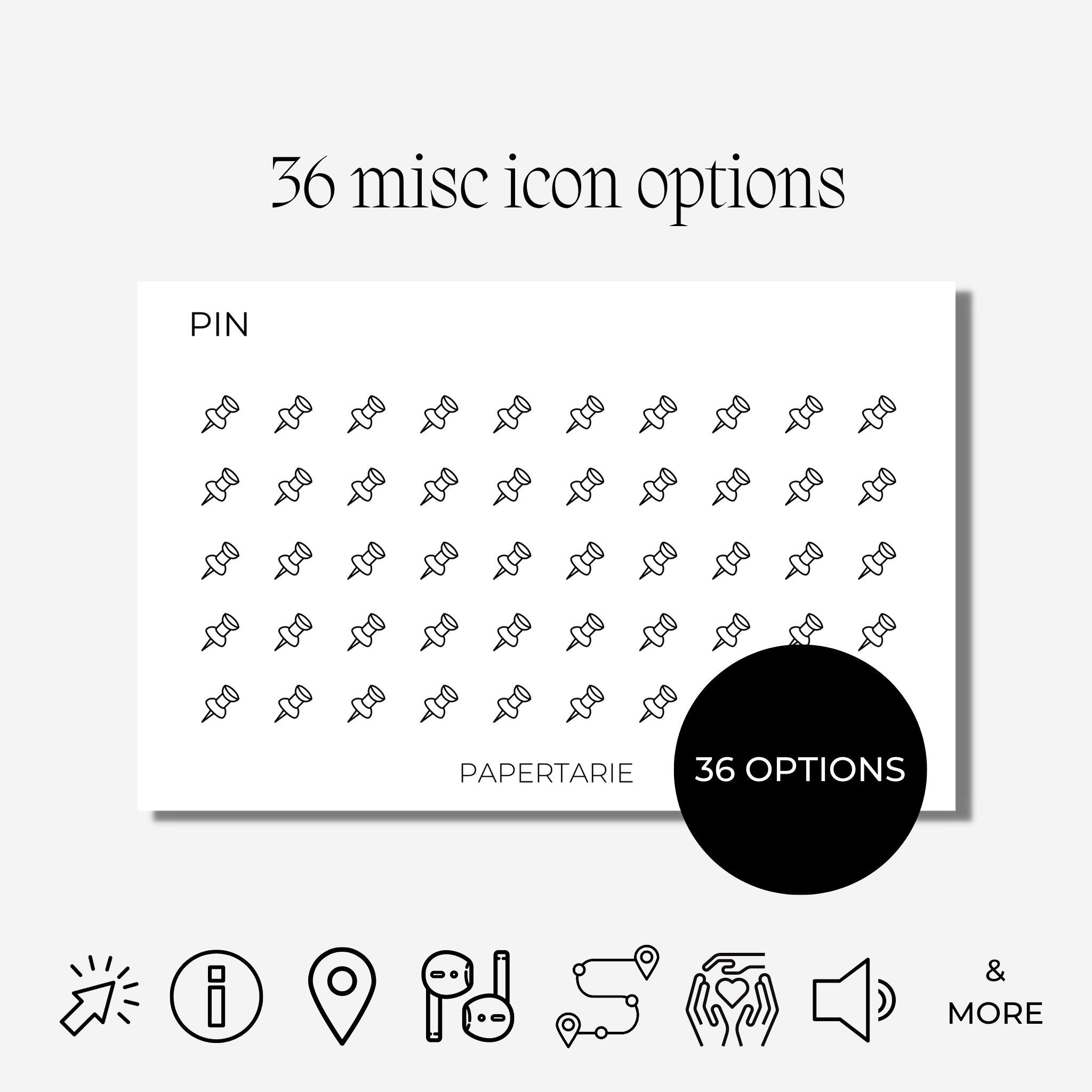 Icon Stickers | Mini Icon Stickers | 35 Options | Transparent Matte | Minimal | Planner Stickers