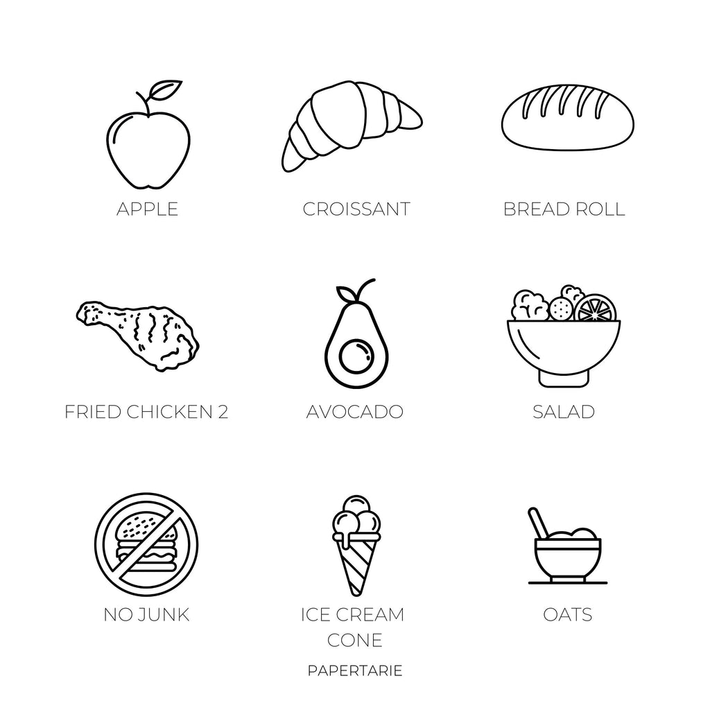 Mini Food Icon Stickers | Mini Icons | 38 Options | Transparent | Matte | Glossy | Minimal | Planner Stickers | Hobonichi