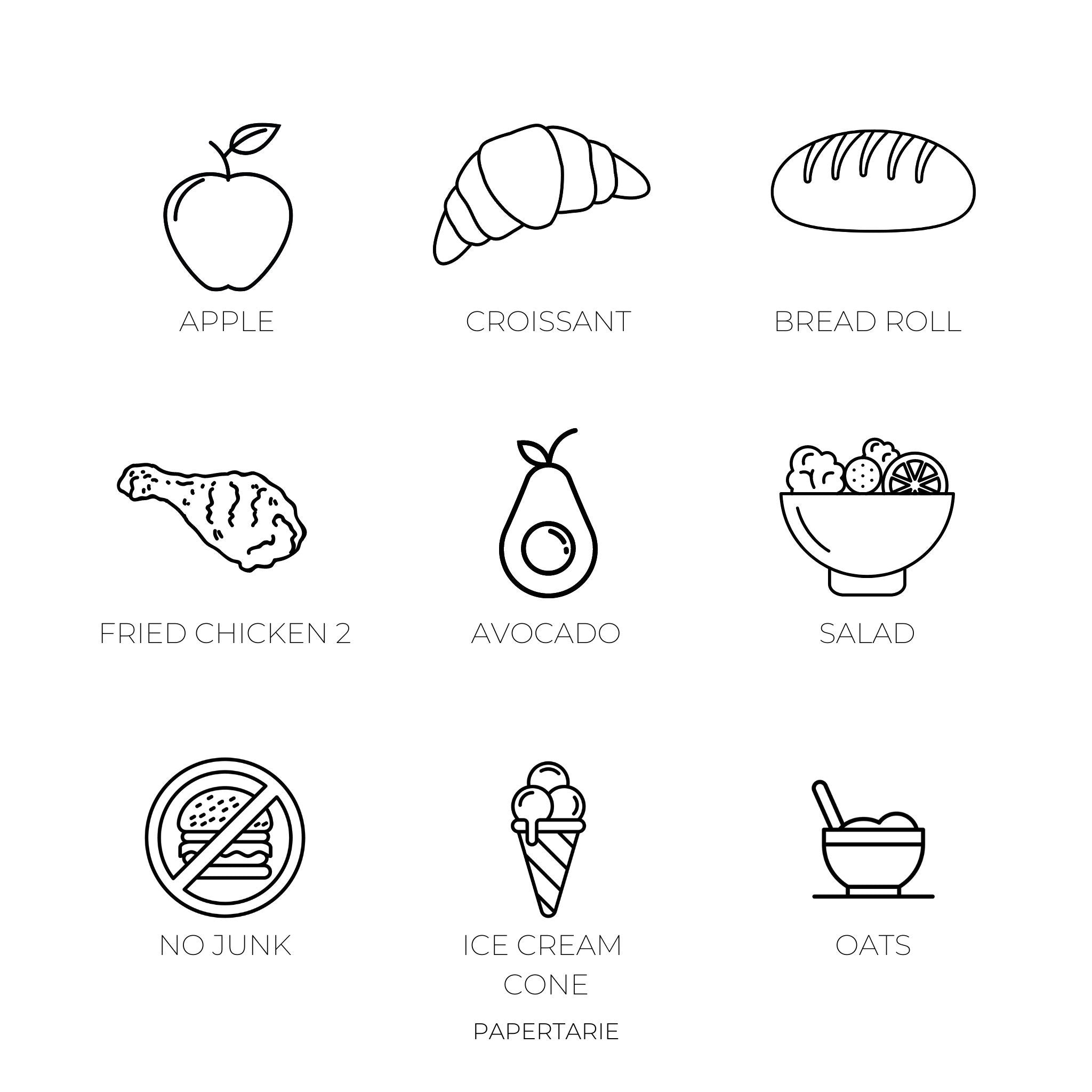 Food Icon Stickers | Mini Icon Stickers | 36 Options | Transparent Matte | Minimal