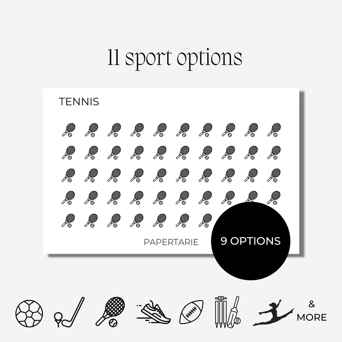 Sport Icon Stickers | Mini Icon Stickers | Sports | 9 Options | Transparent Matte | Minimal | Stickers