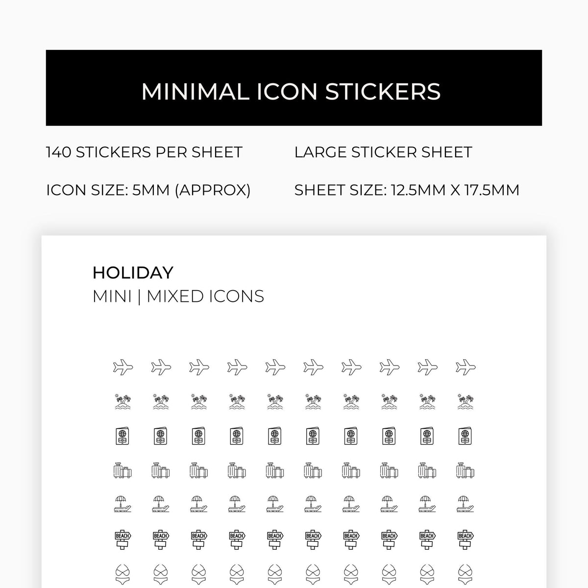 Mixed Holiday Icons | Holiday Stickers | Mini Icon Stickers | Transparent | Matte | Glossyy | Large Size Sheet