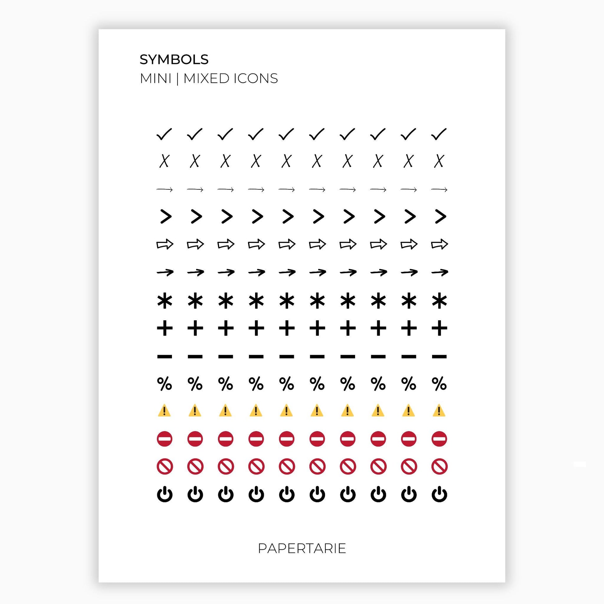Mixed Symbol Icons | Symbol Stickers | Mini Icon Stickers | Transparent | Matte | Glossy | Large Size Sheet