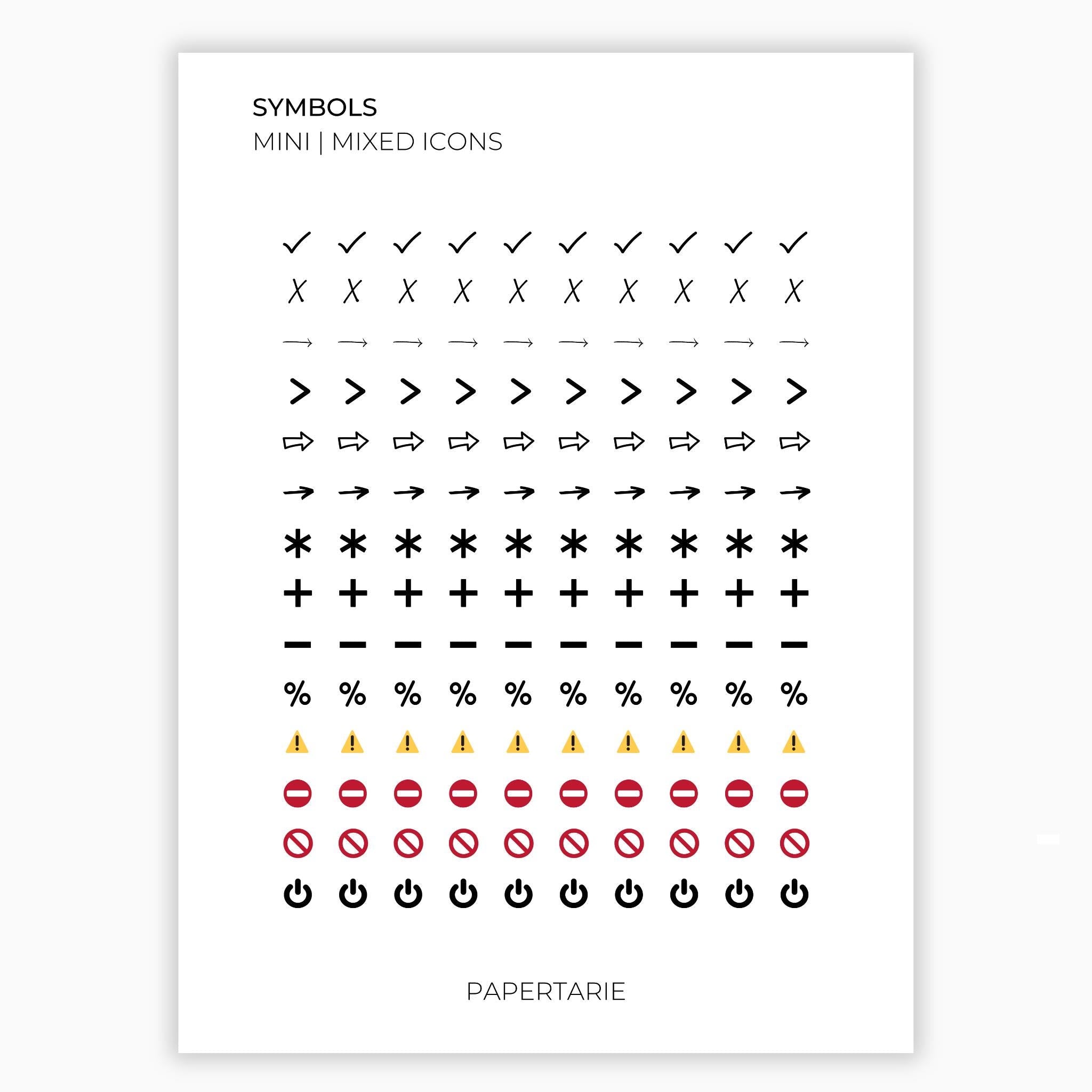Mixed Symbol Icons | Symbol Stickers | Mini Icon Stickers | Transparent | Matte | Glossy | Large Size Sheet